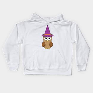 Cute Owl Dressed as a Witch with Purple and Orange Hat Kids Hoodie